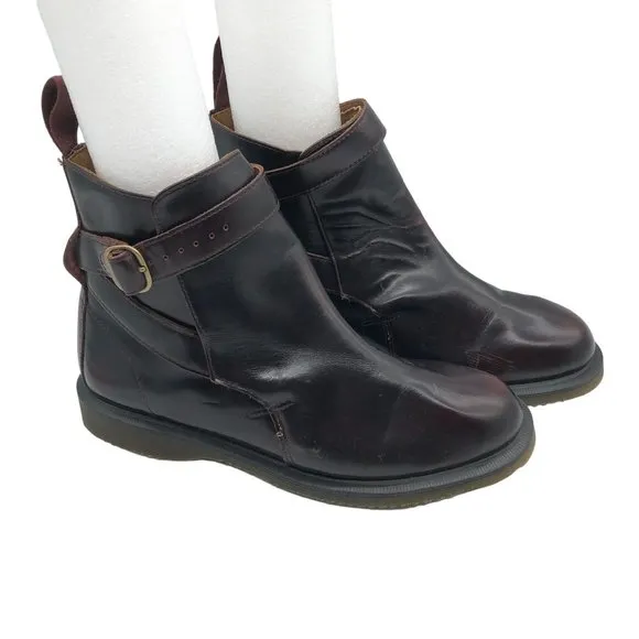 Dr Martens Teresa Ankle Boots Leather Burgundy Red Womens 8