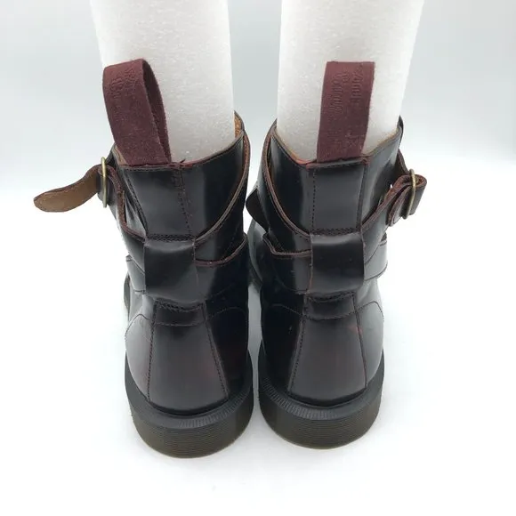 Dr Martens Teresa Ankle Boots Leather Burgundy Red Womens 8