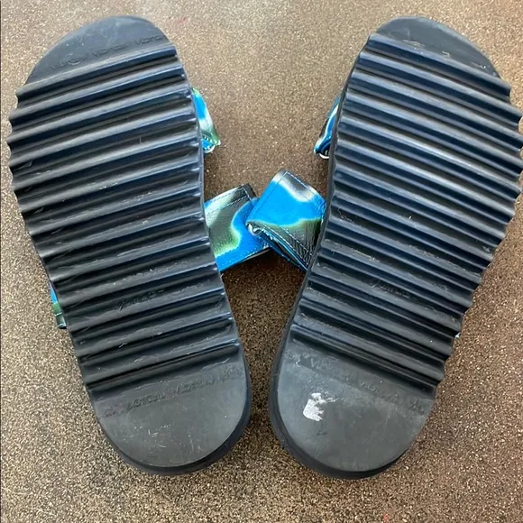 Dries Van Noten Blue and Green Striped Sandals