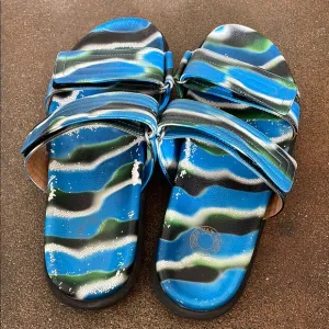 Dries Van Noten Blue and Green Striped Sandals
