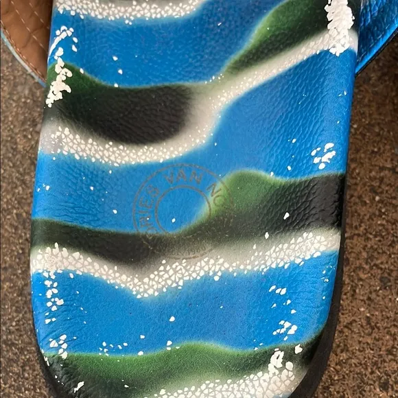 Dries Van Noten Blue and Green Striped Sandals