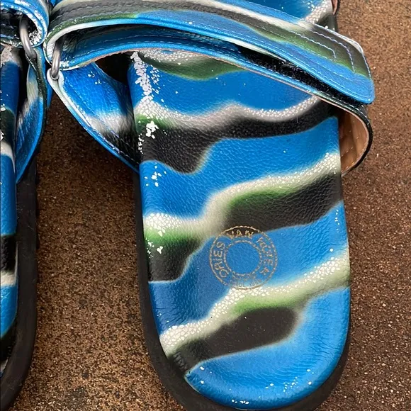 Dries Van Noten Blue and Green Striped Sandals