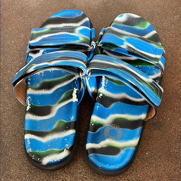 Dries Van Noten Blue and Green Striped Sandals
