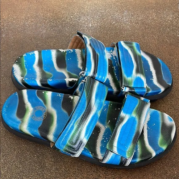 Dries Van Noten Blue and Green Striped Sandals
