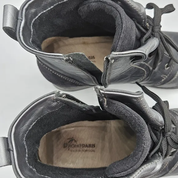 Dromedaris Leather Short Padded Lace-Up Boots Kara Black and Silver 40 / 9.5/10