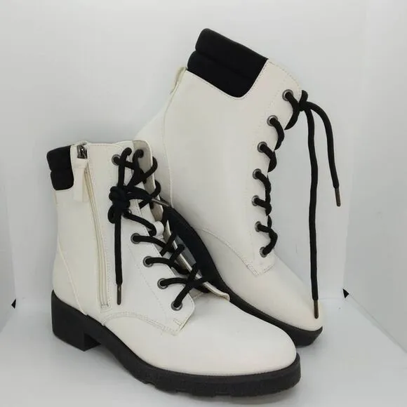 Dr. Scholl's NEW Women's White Fashion Round Toe Combat Boots - sz. 8 1/2M