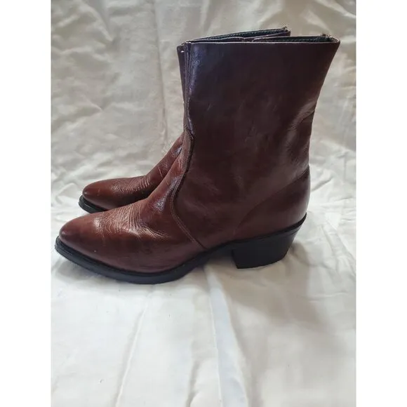 Durango Men's Brown Full Grain Leather Side Zip Western Ankle Boots Size 12D