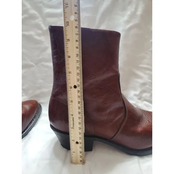 Durango Men's Brown Full Grain Leather Side Zip Western Ankle Boots Size 12D