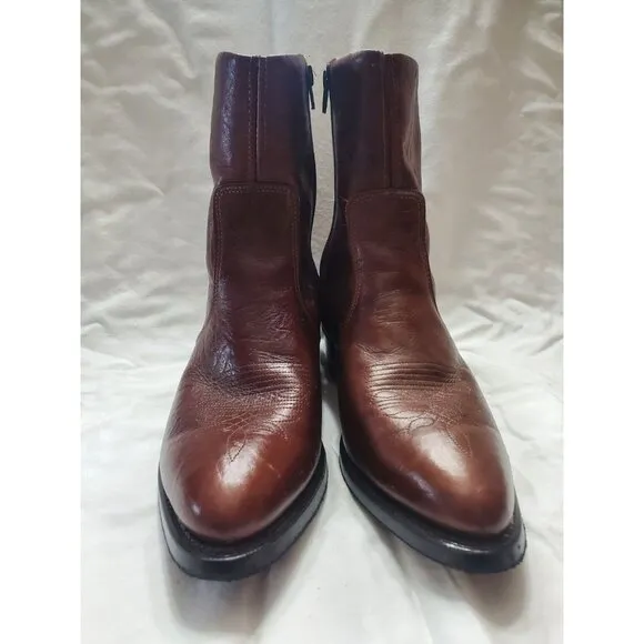 Durango Men's Brown Full Grain Leather Side Zip Western Ankle Boots Size 12D