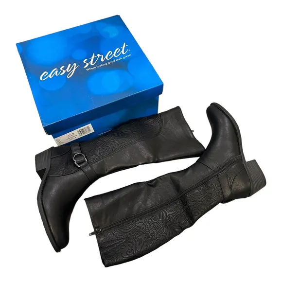 Easy Street Luella Boots Tall Fashion Black Knee High Tall Size 7.5 M NIB
