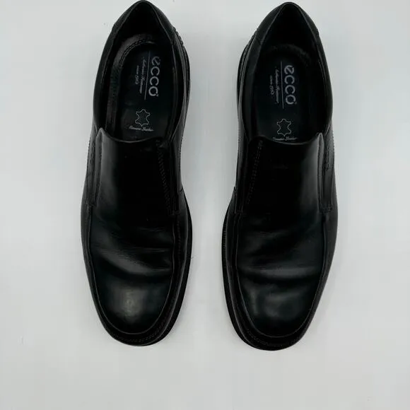 ECCO Men London Round Toe Slip on Loafer Size EU 47/US 13-13.5 Black Leather EUC