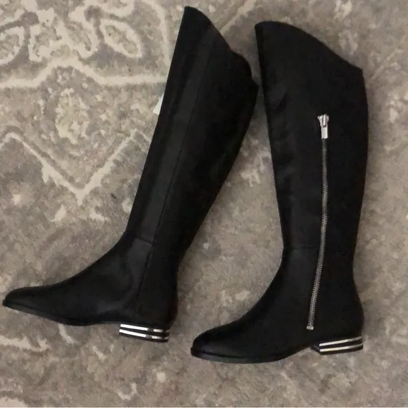 Edgy Chic DKNY Striped Heel Black Leather Boots