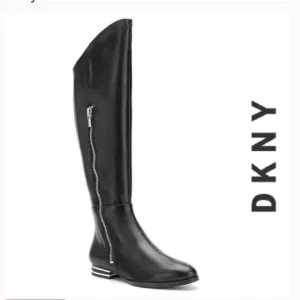 Edgy Chic DKNY Striped Heel Black Leather Boots