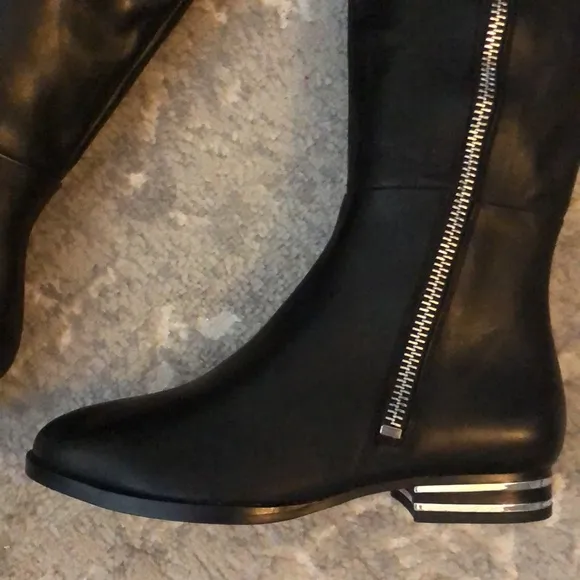 Edgy Chic DKNY Striped Heel Black Leather Boots