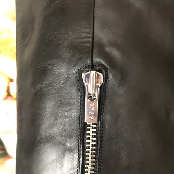 Edgy Chic DKNY Striped Heel Black Leather Boots