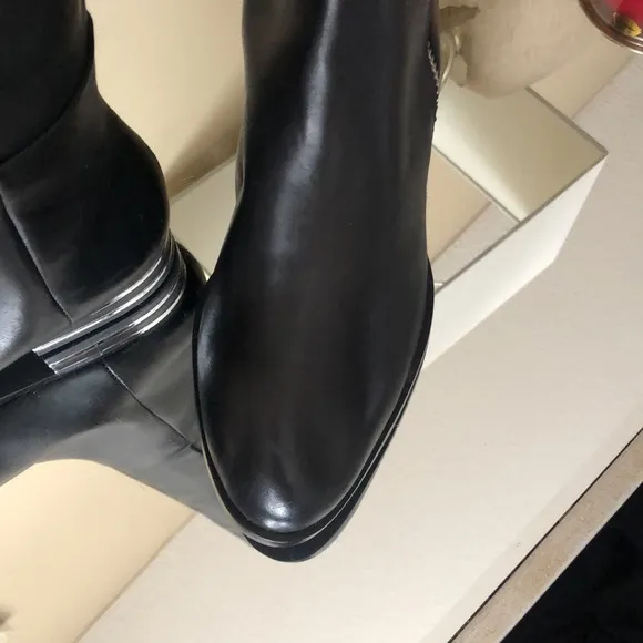 Edgy Chic DKNY Striped Heel Black Leather Boots