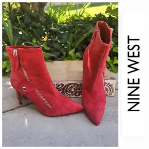 Edgy Nine West Red Suede Ankle Boots