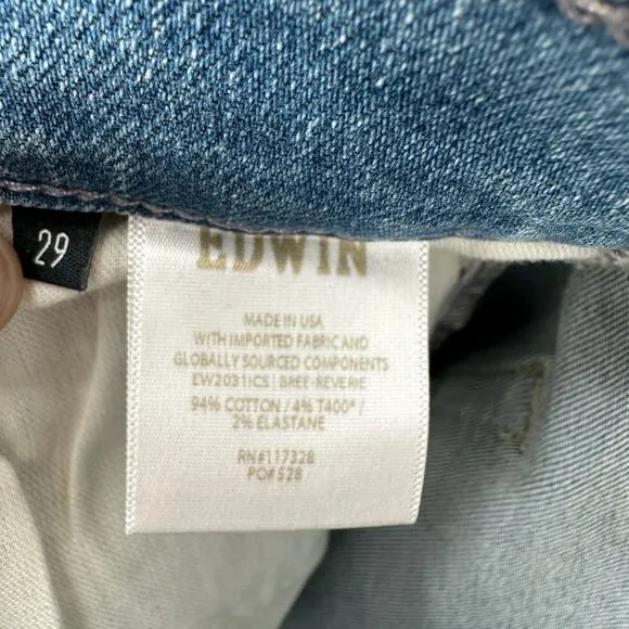EDWIN NWT Bree Mid-Rise Slim Straight Regular Hem Denim Jean in Reverie // 29