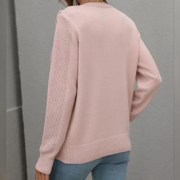 Effortless Fringe Accent Sweater - Pink