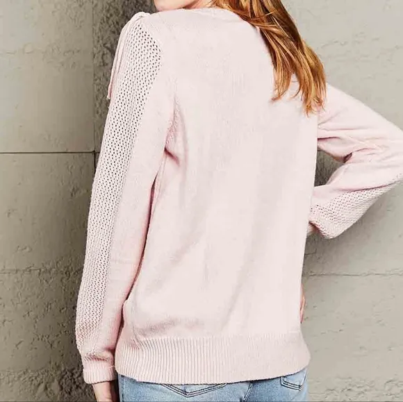Effortless Fringe Accent Sweater - Pink