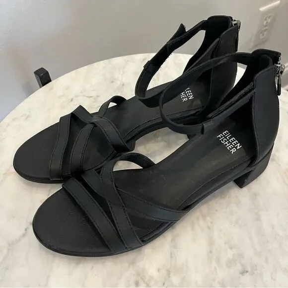 Eileen Fisher Noni Strappy Sandals with heel zipper, 7.5, NWOB, in Black