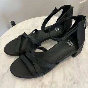 Eileen Fisher Noni Strappy Sandals with heel zipper, 7.5, NWOB, in Black