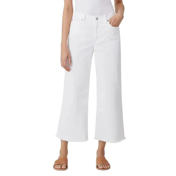 Eileen Fisher Wide Leg Crop Raw Hem Jeans White Medium