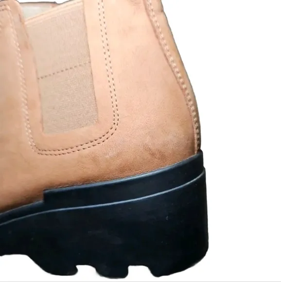 Eileen Fisher Women Calm Tan Suede Shearling Platform Lug Sole Hiker Bootie 7.5