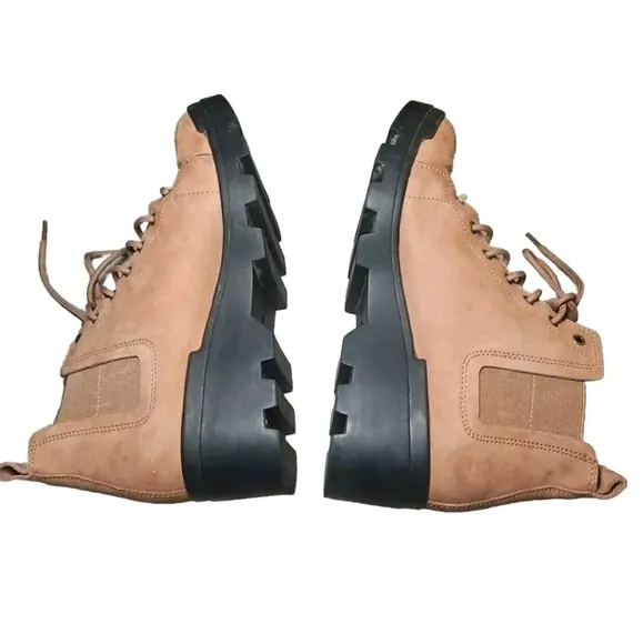 Eileen Fisher Women Calm Tan Suede Shearling Platform Lug Sole Hiker Bootie 7.5