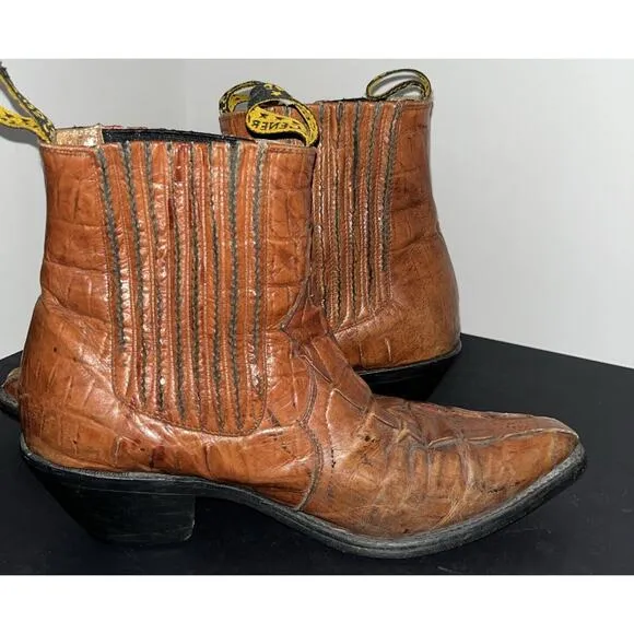 El‎ General Mens 10M Brown Alligator Print Leather Ankle Cowboy 7&quot; Shaft Boots