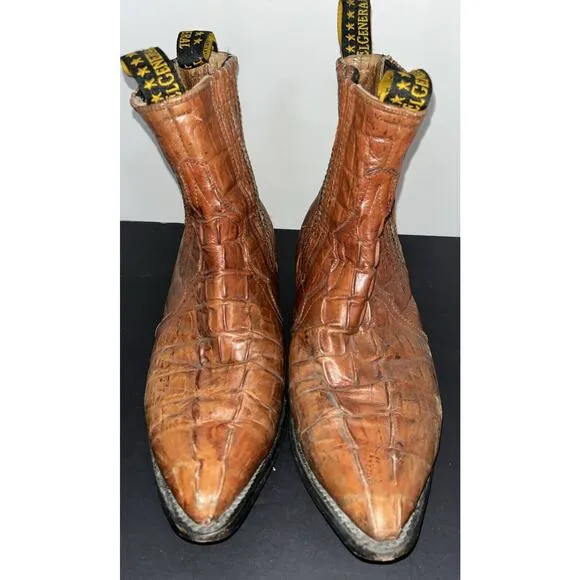 El‎ General Mens 10M Brown Alligator Print Leather Ankle Cowboy 7&quot; Shaft Boots