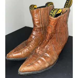 El‎ General Mens 10M Brown Alligator Print Leather Ankle Cowboy 7&quot; Shaft Boots
