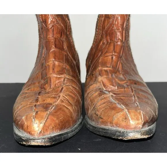 El‎ General Mens 10M Brown Alligator Print Leather Ankle Cowboy 7&quot; Shaft Boots