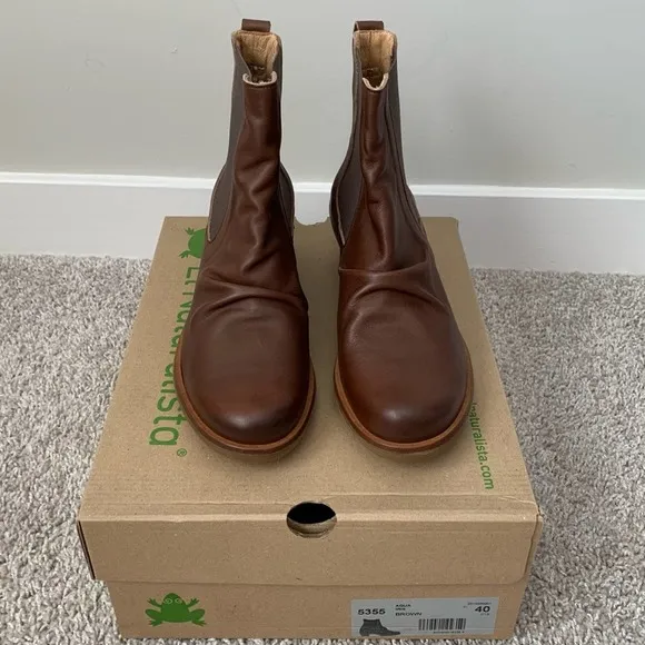 El Naturalista 5355 Aqua Iris Brown Leather Ankle Boots