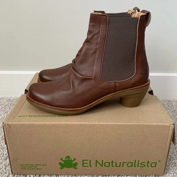 El Naturalista 5355 Aqua Iris Brown Leather Ankle Boots