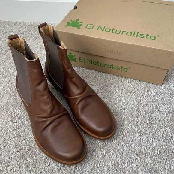 El Naturalista 5355 Aqua Iris Brown Leather Ankle Boots