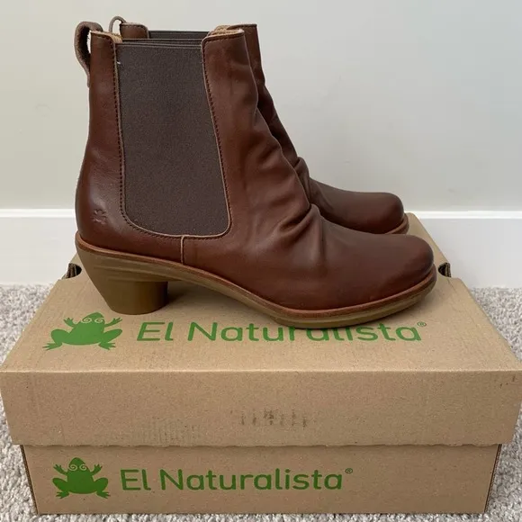 El Naturalista 5355 Aqua Iris Brown Leather Ankle Boots