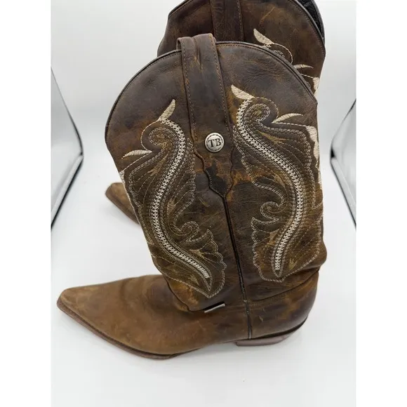 El Toro Bravo Cowboy Boots Brown Leather Western TB Stitch USA Made Mens 8