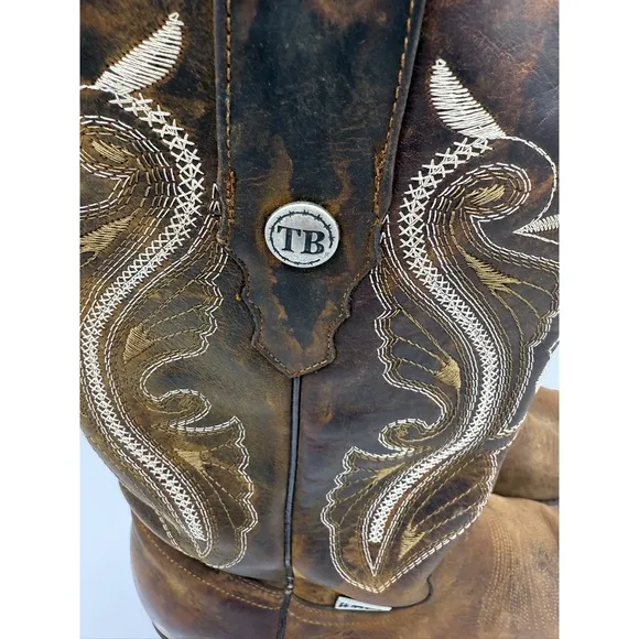 El Toro Bravo Cowboy Boots Brown Leather Western TB Stitch USA Made Mens 8