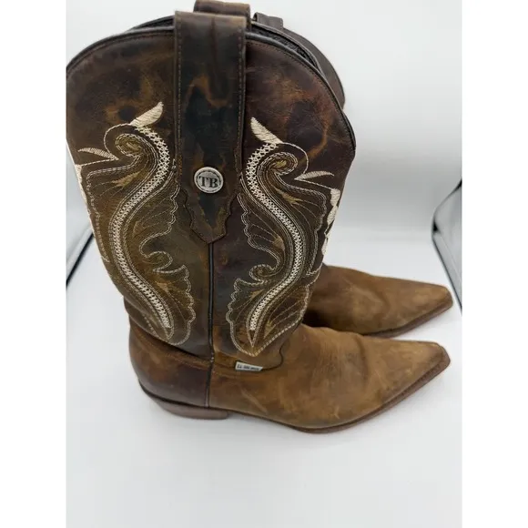 El Toro Bravo Cowboy Boots Brown Leather Western TB Stitch USA Made Mens 8