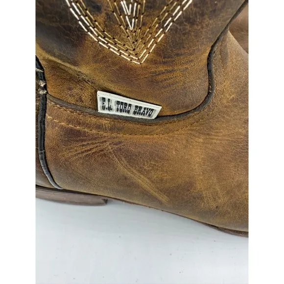 El Toro Bravo Cowboy Boots Brown Leather Western TB Stitch USA Made Mens 8