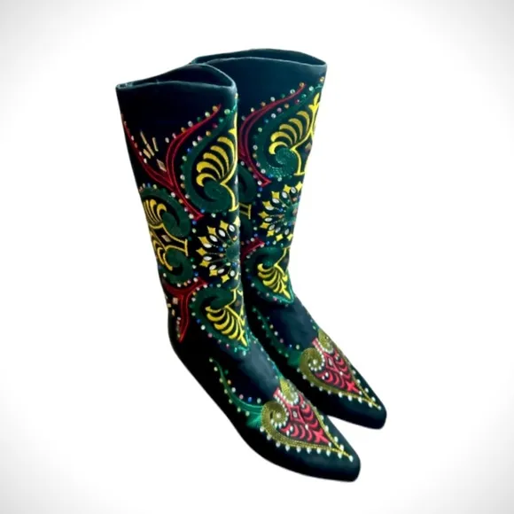 El Vaquero Black Suede Embroidered Western Boots |
