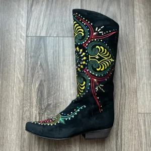 El Vaquero Black Suede Embroidered Western Boots |