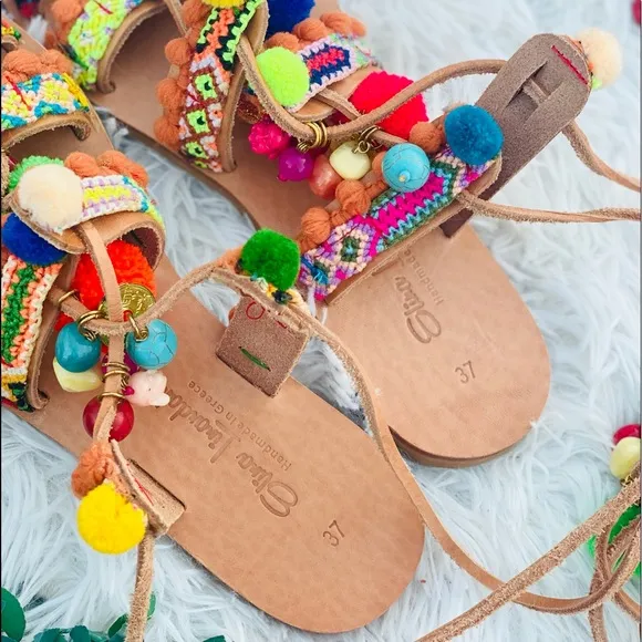 Elina Linardaki Penny Lane Wrap Pom Pom Sandals