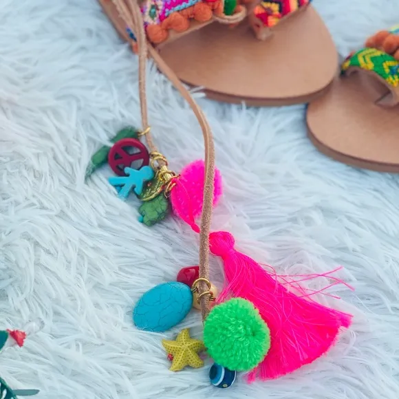 Elina Linardaki Penny Lane Wrap Pom Pom Sandals