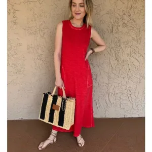 Elliott Lauren NWT $155 Enzyme Wash Relaxed Maxi Dress in Poppy Red Size Large