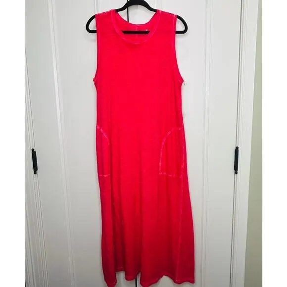 Elliott Lauren NWT $155 Enzyme Wash Relaxed Maxi Dress in Poppy Red Size Large