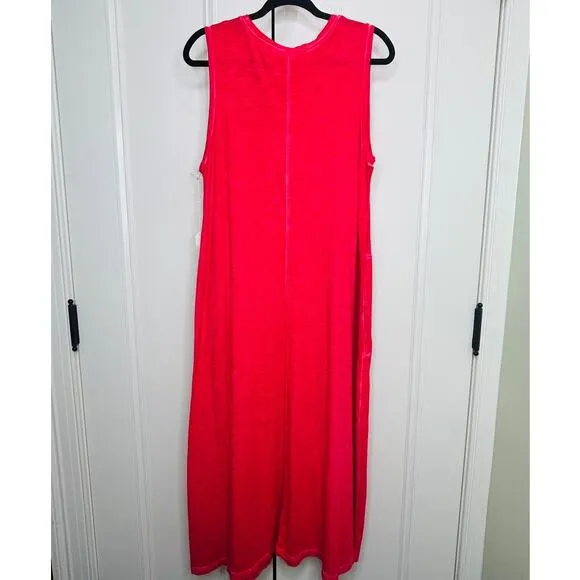 Elliott Lauren NWT $155 Enzyme Wash Relaxed Maxi Dress in Poppy Red Size Large