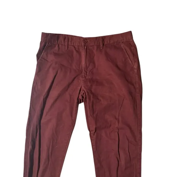 Elwood The Elastic Cuff Slim Chino Pants Men's 34 X 30 Maroon Stretch Preppy