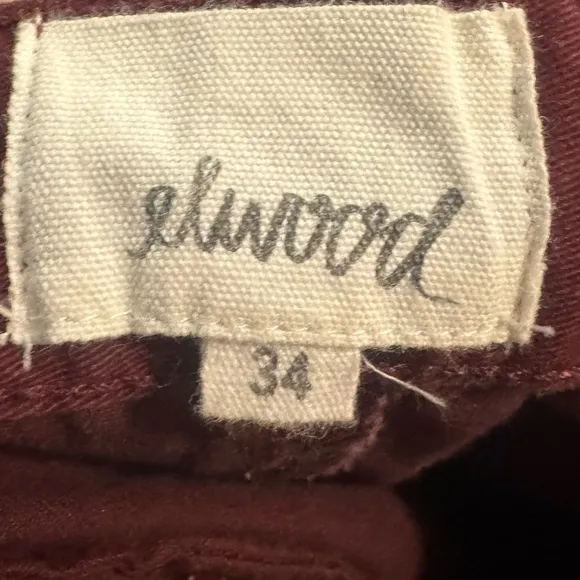 Elwood The Elastic Cuff Slim Chino Pants Men's 34 X 30 Maroon Stretch Preppy